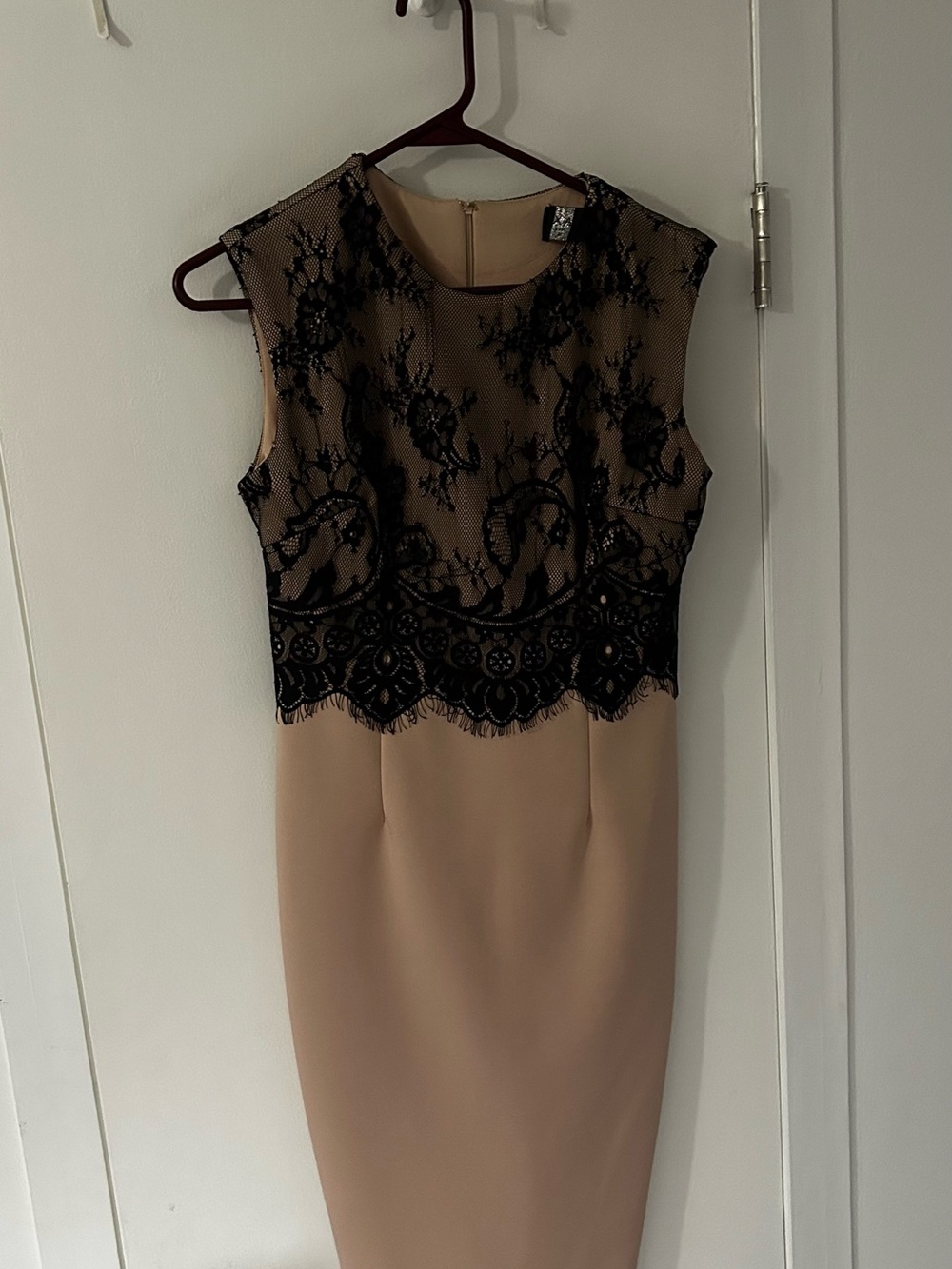 AX Paris Nude Midi Dress with Black Lace Overlay